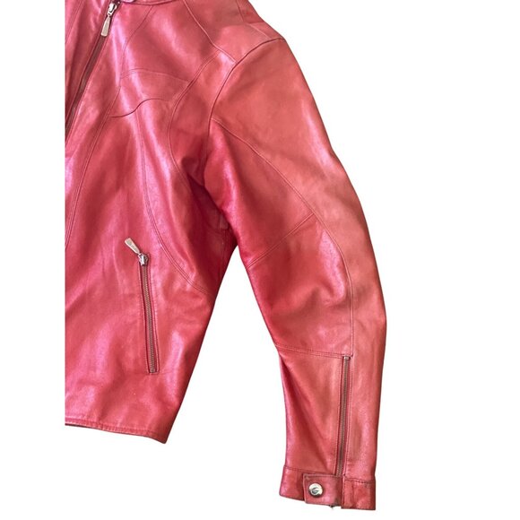 Hein Gericke Women’s Red Leather Moto Jacket Size 16 Zip Front 100% Leather - Picture 14 of 15